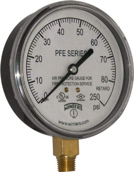 Winters - 3-1/2" Dial, 1/4 Thread, 0-250 Scale Range, Pressure Gauge - Lower Connection Mount, Accurate to 3-2-3% of Scale - Makers Industrial Supply