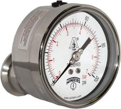 Winters - 4" Dial, 1-1/2 Thread, 0-100 Scale Range, Pressure Gauge - Center Back Connection Mount, Accurate to 0.01% of Scale - Makers Industrial Supply