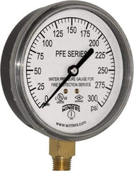 Winters - 3-1/2" Dial, 1/4 Thread, 0-300 Scale Range, Pressure Gauge - Lower Connection Mount, Accurate to 3-2-3% of Scale - Makers Industrial Supply