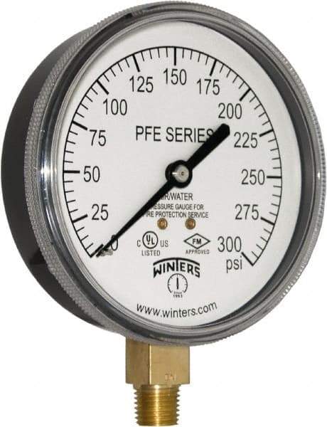 Winters - 3-1/2" Dial, 1/4 Thread, 0-300 Scale Range, Pressure Gauge - Lower Connection Mount, Accurate to 3-2-3% of Scale - Makers Industrial Supply