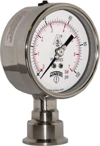 Winters - 4" Dial, 1-1/2 Thread, 0-100 Scale Range, Pressure Gauge - Lower Connection Mount, Accurate to 0.01% of Scale - Makers Industrial Supply