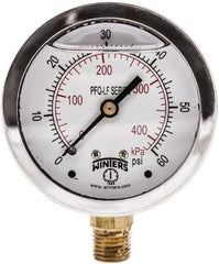 Winters - 2-1/2" Dial, 1/4 Thread, 0-60 Scale Range, Pressure Gauge - Lower Connection Mount, Accurate to 1.5% of Scale - Makers Industrial Supply