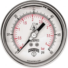 Winters - 4" Dial, 1-1/2 Thread, 0-60 Scale Range, Pressure Gauge - Center Back Connection Mount, Accurate to 0.01% of Scale - Makers Industrial Supply