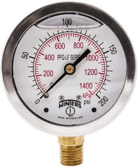 Winters - 2-1/2" Dial, 1/4 Thread, 0-200 Scale Range, Pressure Gauge - Lower Connection Mount, Accurate to 1.5% of Scale - Makers Industrial Supply