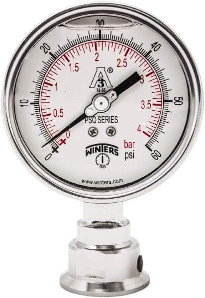 Winters - 4" Dial, 1-1/2 Thread, 0-60 Scale Range, Pressure Gauge - Lower Connection Mount, Accurate to 0.01% of Scale - Makers Industrial Supply