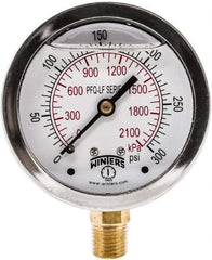 Winters - 2-1/2" Dial, 1/4 Thread, 0-300 Scale Range, Pressure Gauge - Lower Connection Mount, Accurate to 1.5% of Scale - Makers Industrial Supply