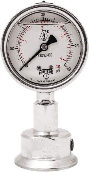 Winters - 2-1/2" Dial, 1-1/2 Thread, 0-60 Scale Range, Pressure Gauge - Lower Connection Mount, Accurate to 1.5% of Scale - Makers Industrial Supply