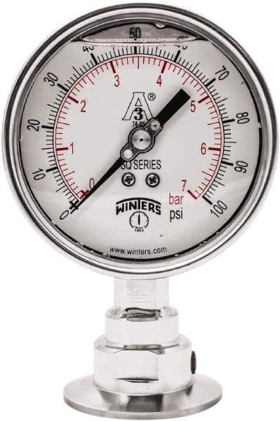 Winters - 4" Dial, 2 Thread, 0-100 Scale Range, Pressure Gauge - Lower Connection Mount, Accurate to 0.01% of Scale - Makers Industrial Supply