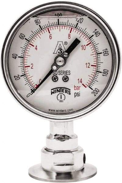 Winters - 4" Dial, 2 Thread, 0-200 Scale Range, Pressure Gauge - Lower Connection Mount, Accurate to 0.01% of Scale - Makers Industrial Supply