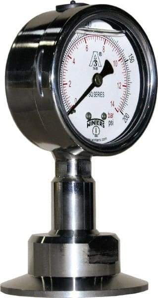 Winters - 2-1/2" Dial, 2 Thread, 0-200 Scale Range, Pressure Gauge - Lower Connection Mount, Accurate to 1.5% of Scale - Makers Industrial Supply