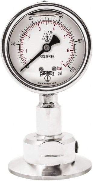 Winters - 2-1/2" Dial, 2 Thread, 0-100 Scale Range, Pressure Gauge - Lower Connection Mount, Accurate to 1.5% of Scale - Makers Industrial Supply