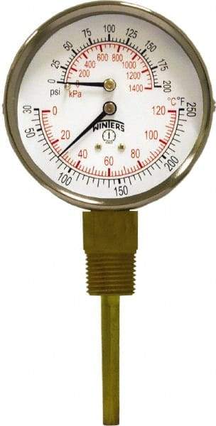 Winters - 3" Dial, 1/2 Thread, 0-200 Scale Range, Pressure Gauge - Lower Connection Mount, Accurate to 0.03% of Scale - Makers Industrial Supply