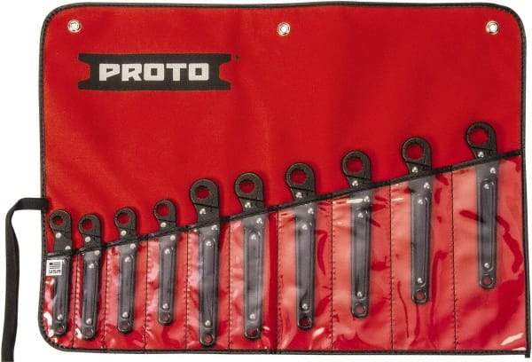 Proto - 10 Piece, 10mm to 19mm, 12 Point Ratcheting Flare Nut Set - Metric Measurement Standard, Black Oxide Finish - Makers Industrial Supply