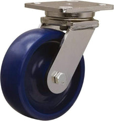 Hamilton - 6" Diam x 2" Wide x 7-1/2" OAH Top Plate Mount Swivel Caster - Polyurethane, 1,000 Lb Capacity, Delrin Bearing, 4 x 5" Plate - Makers Industrial Supply