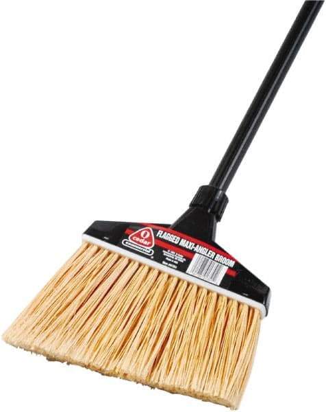 O-Cedar - 13" Wide, Synthetic Bristles, 51" Vinyl-Coated Metal Handle, Angled Broom - Flagged - Makers Industrial Supply