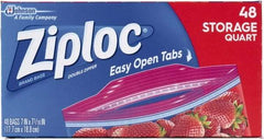 Ziploc - 48 Piece, 1 Quart Capacity, 9.6 Inch Wide x 8-1/2 Inch High, Ziploc Storage Bag - 9 Pack, 1.75 mil Thick, Plastic - Makers Industrial Supply