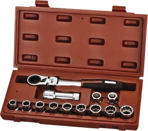 Paramount - 13 Piece 3/4" Drive Deep Well Socket Set - 12 Points, 10mm to 19mm Range, Metric Measurement Standard - Makers Industrial Supply