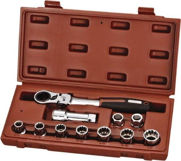 Paramount - 11 Piece 3/4" Drive Deep Well Socket Set - 12 Points, 3/8" to 3/4" Range, Inch Measurement Standard - Makers Industrial Supply