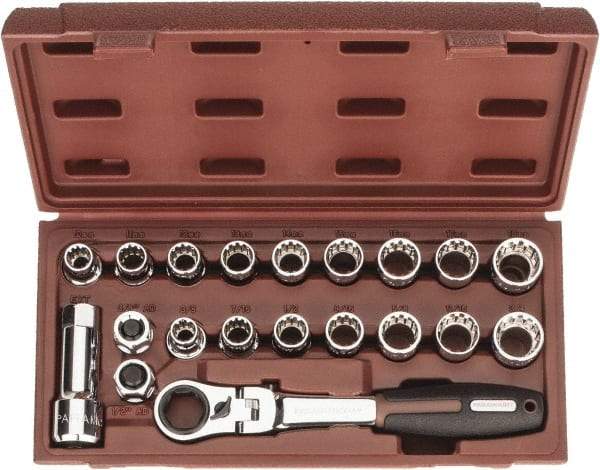 Paramount - 20 Piece 3/4" Drive Deep Well Socket Set - 12 Points, 3/8" to 3/4" (10mm to 19mm) Range, Inch/Metric Measurement Standard - Makers Industrial Supply