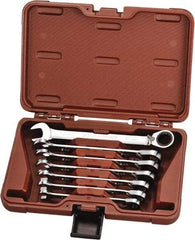 Paramount - 7 Piece, 10mm to 18mm, 12 Point Reversible Ratcheting Combination Wrench Set - Metric Measurement Standard, Full Polish Chrome Finish, Comes in Blow Molded Case - Makers Industrial Supply