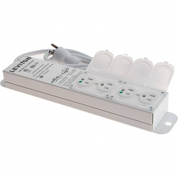 Leviton - 4 Outlets, 125 VAC15 Amps, 7' Cord, Standard Power Outlet Strip - Wall/Surface Mount, 5-20 NEMA Configuration, 1' Strip, UL 60601-1 - Makers Industrial Supply