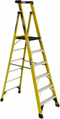 Werner - 6 Steps, 6' High, Type IAA Rating, Fiberglass Step Ladder - 375 Lb Load Capacity, 31-1/4" Base Width - Makers Industrial Supply