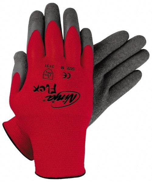 MCR Safety - Size M (8) Rubber Coated Nylon General Protection Work Gloves - For General Purpose, Palm & Fingers Coated, Knit Wrist Cuff, Full Fingered, Gray/Red, Paired - Makers Industrial Supply