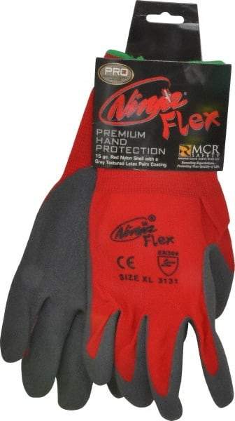 MCR Safety - Size XL (10) Rubber Coated Nylon General Protection Work Gloves - For General Purpose, Palm & Fingers Coated, Knit Wrist Cuff, Full Fingered, Gray/Red, Paired - Makers Industrial Supply