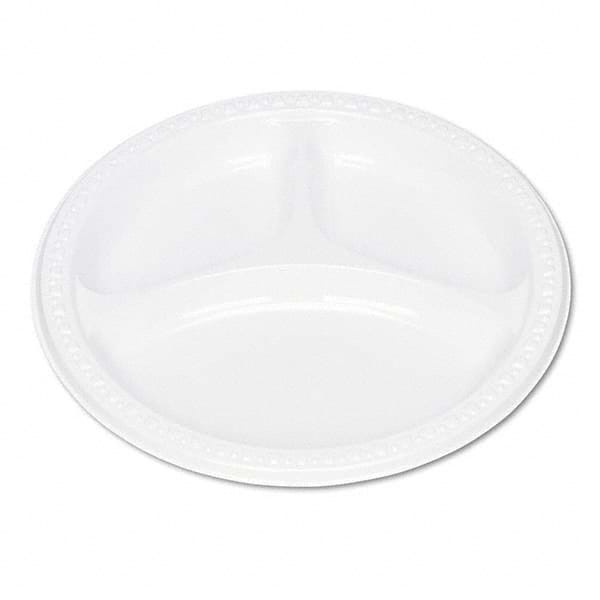 Tablemate Products - Plastic Dinnerware, Compartment Plates, 9" Diam, White, 125/Pack - Makers Industrial Supply