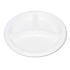 Tablemate Products - Plastic Dinnerware, Compartment Plates, 9" Diam, White, 125/Pack - Makers Industrial Supply