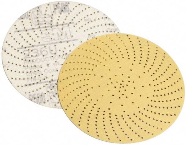 3M - 5" Diam, 240 Grit Aluminum Oxide Adhesive PSA Disc - Very Fine Grade, Gold, Paper Backing, Flexible, Use with Random Orbital Sanders - Makers Industrial Supply