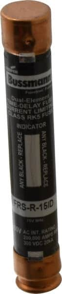 Cooper Bussmann - 300 VDC, 600 VAC, 15 Amp, Time Delay General Purpose Fuse - Fuse Holder Mount, 127mm OAL, 20 at DC, 200 (RMS) kA Rating, 20.6mm Diam - Makers Industrial Supply