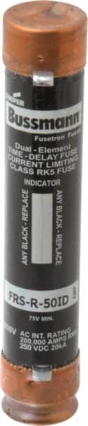 Cooper Bussmann - 250 VDC, 600 VAC, 50 Amp, Time Delay General Purpose Fuse - Fuse Holder Mount, 5-1/2" OAL, 20 at DC, 200 (RMS) kA Rating, 27mm Diam - Makers Industrial Supply