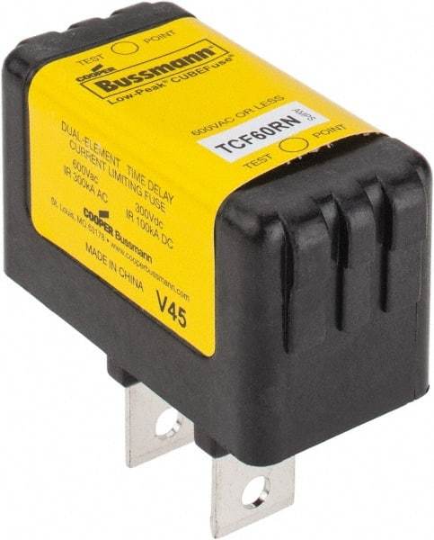 Cooper Bussmann - 300 VDC, 600 VAC, 60 Amp, Time Delay General Purpose Fuse - Plug-in Mount, 76.45mm OAL, 100 at DC, 200 (CSA RMS), 300 (UL RMS) kA Rating - Makers Industrial Supply