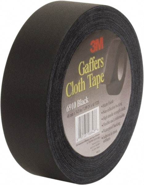 3M - 48mm x 54.8m Black Gaffers Tape - 12 mil, Rubber Adhesive, Vinyl Backing, 45 Lb/ln Tensile Strength, Series 6910 - Makers Industrial Supply