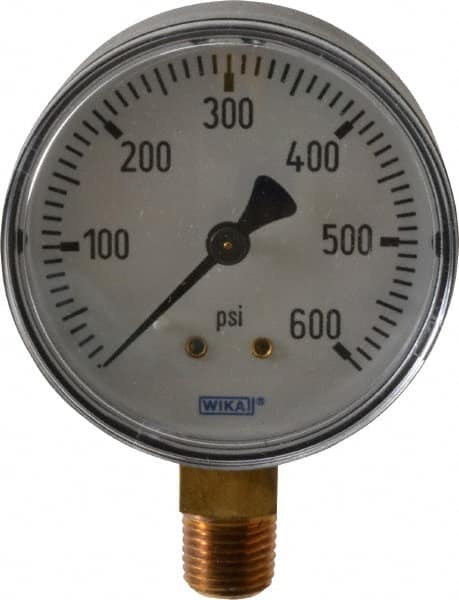 Wika - 2-1/2" Dial, 1/4 Thread, 0-600 Scale Range, Pressure Gauge - Lower Connection Mount, Accurate to 3-2-3% of Scale - Makers Industrial Supply