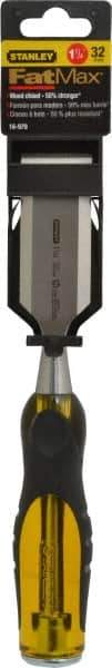 Stanley - 9" OAL x 1-1/4" Blade Width Wood Chisel - 1-1/4" Tip, Acetate & Rubber Grip Handle - Makers Industrial Supply