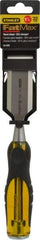 Stanley - 9" OAL x 1-1/4" Blade Width Wood Chisel - 1-1/4" Tip, Acetate & Rubber Grip Handle - Makers Industrial Supply