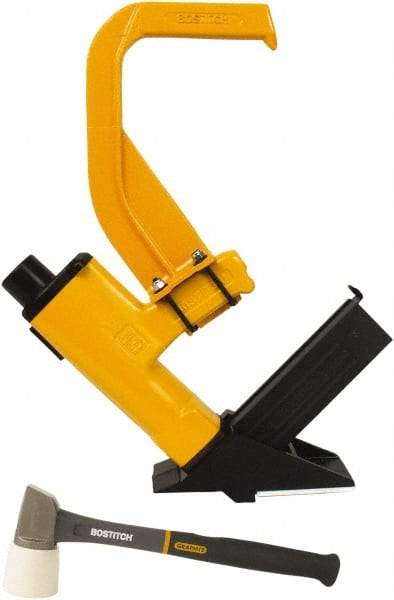 Stanley Bostitch - 1/2" Crown, 16 Gauge, 92 Staple Capacity Power Stapler - 1/4" Inlet, 70 to 90 psi Air Pressure, Includes Graphite Mallet & Pre-Finished Flooring Adapter Foot - Makers Industrial Supply