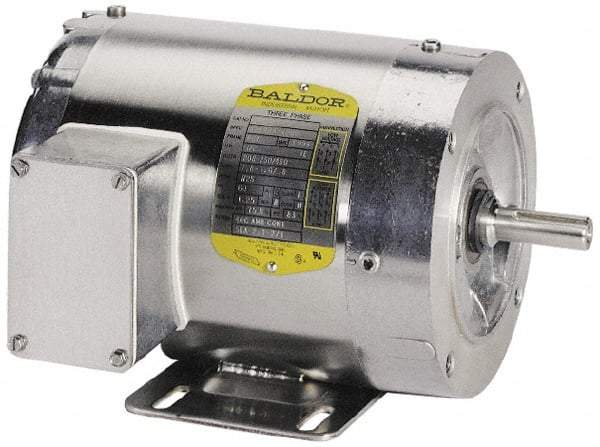 Baldor - 1 hp, TENV Enclosure, 1,725 RPM, 208-230/460 Volt, 60/50 Hz, Three Phase Energy Efficient Motor - Size 56C Frame, C-Face/Base Mount, 1 Speed, Ball Bearings, 1.60 Full Load Amps, F Class Insulation - Makers Industrial Supply