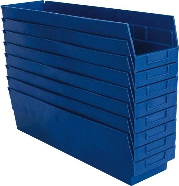 Quantum Storage - 50 Lb. Load Capacity, 23-5/8" Deep, Blue Polypropylene Hopper Shelf Bin - 6" High x 6-5/8" Wide x 23-5/8" Long - Makers Industrial Supply