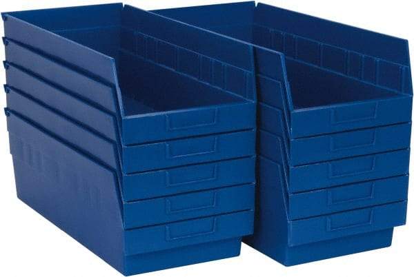 Quantum Storage - 50 Lb. Load Capacity, 17-7/8" Deep, Blue Polypropylene Hopper Shelf Bin - 6" High x 8-3/8" Wide x 17-7/8" Long - Makers Industrial Supply