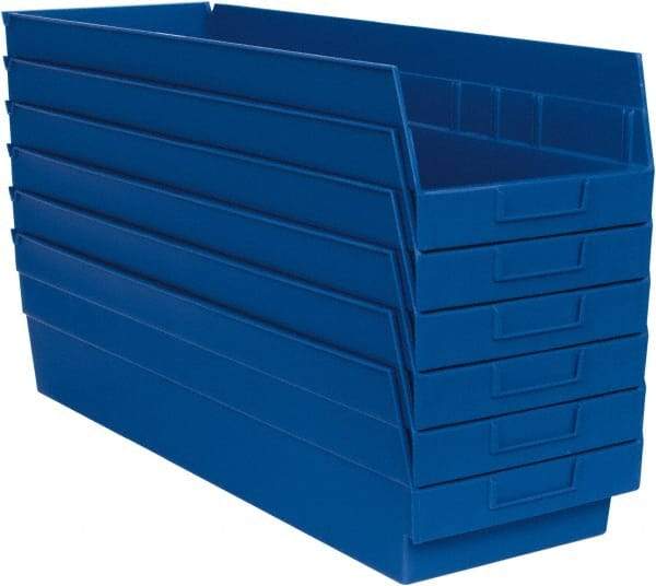 Quantum Storage - 50 Lb. Load Capacity, 23-5/8" Deep, Blue Polypropylene Hopper Shelf Bin - 6" High x 8-3/8" Wide x 23-5/8" Long - Makers Industrial Supply