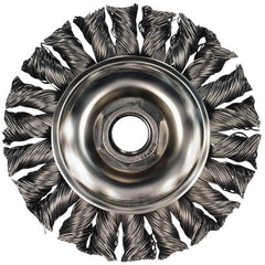 PFERD - 4" OD, 5/8-11 Arbor Hole, Knotted Stainless Steel Wheel Brush - 5/8" Face Width, 7/8" Trim Length, 0.014" Filament Diam, 20,000 RPM - Makers Industrial Supply