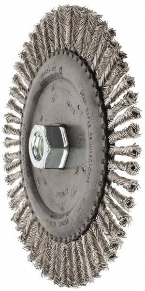 PFERD - 6-7/8" OD, 5/8-11 Arbor Hole, Knotted Stainless Steel Wheel Brush - 3/16" Face Width, 1-1/2" Trim Length, 0.02" Filament Diam, 9,000 RPM - Makers Industrial Supply