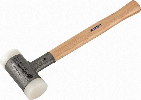 HALDER - 35 oz Head 2" Face Diam Nylon Dead Blow Hammer - 14-1/2" OAL, Hickory Handle - Makers Industrial Supply