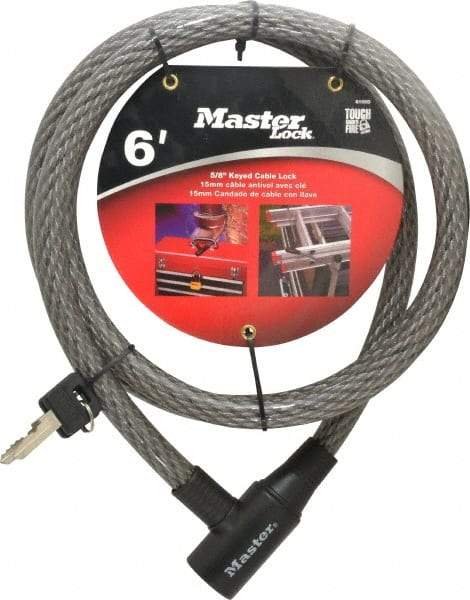 Master Lock - 6' Long Heavy Duty Cable Lock - 5/8" Diam, Keyed Different - Makers Industrial Supply