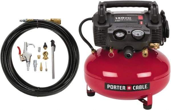 Porter-Cable - 0.8 hp, 2.6 CFM Hand Carry Pancake Compressor - 6 Gallon Tank, 10 Amp, 150 Max psi, 120V - Makers Industrial Supply