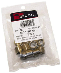 Recoil - 10 Inserts, 3/8-24 UNF, 1D, Stainless Steel Screw Locking Insert - 3/8 Inch Overall Length, with Tang, Bright Finish - Exact Industrial Supply