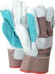 MCR Safety - Size L (9) Split Cowhide General Protection Work Gloves - For Work & Driver, Uncoated, Safety Cuff, Full Fingered, White/Gray/Red/Green, Paired - Makers Industrial Supply